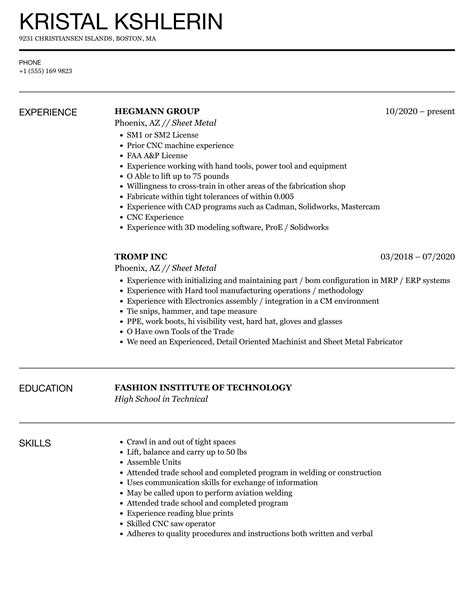 sheet metal fabrication resume sample|sheet metal design engineer resume.